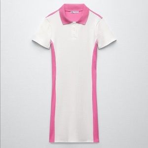 White and pink Zara dress with contrasting rib trim